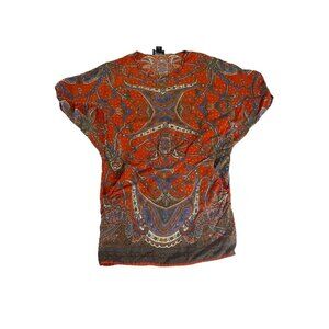 Angie Women's Orange Paisley Bohemian Tunic - Large
